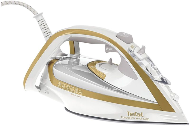 Tefal - Turbo Pro Anti-Calc Steam Iron - White & Gold - FV5646