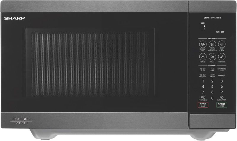 Sharp - 26L 900W Inverter Flatbed Microwave - Black Stainless - SM267FHBS