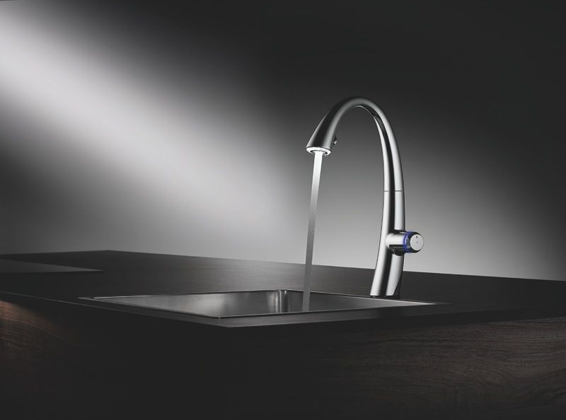 KWC - Zoe Single Lever Pull Out Mixer Tap with Light - Stainless Steel - 10.201.242.127