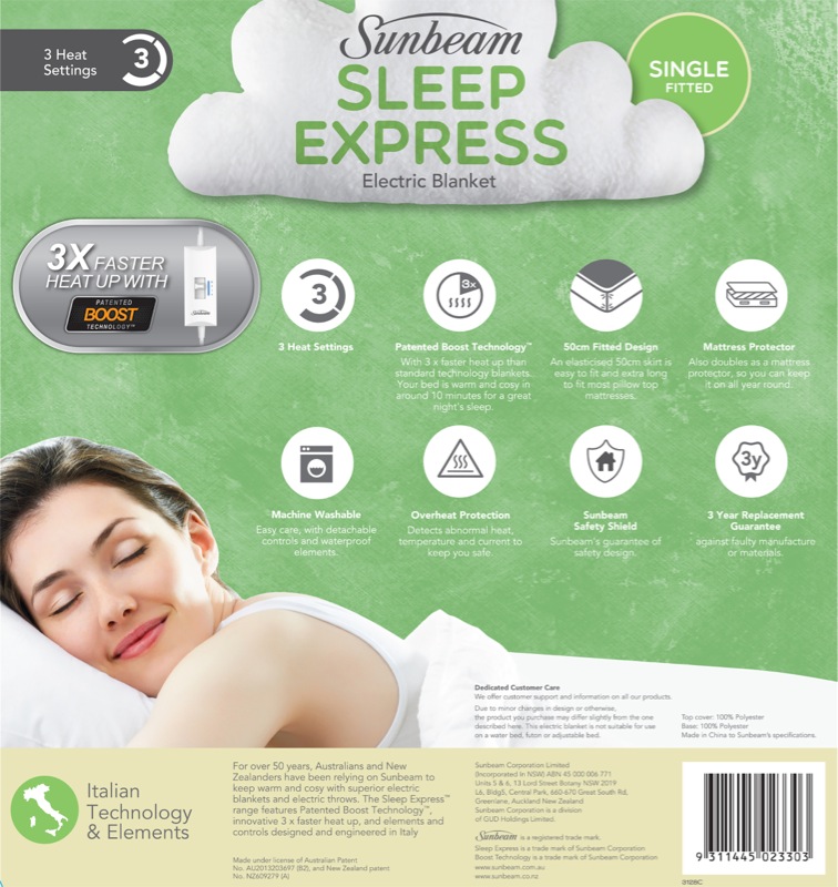Sunbeam Sleep Express™ Boost Fitted Electric Blanket ...