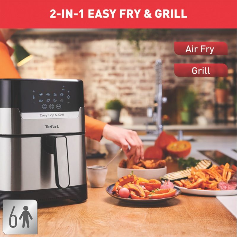Tefal - Easy Fry & Grill Deluxe Air Fryer - Black & Stainless Steel - EY505D